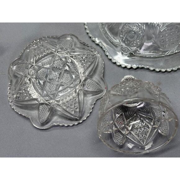 Vintage 2 Clear Dome Butter Dishes/McKee Aztec Sunburst/US Glass Pennsylvania - Picture 6 of 7